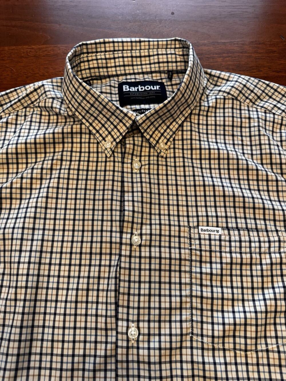 Barbour Teesdale Performance Shirt Mens Large Tattersall Plaid Stretch Nylon